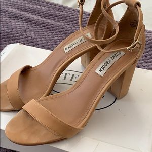 Tan suede heeled sandals